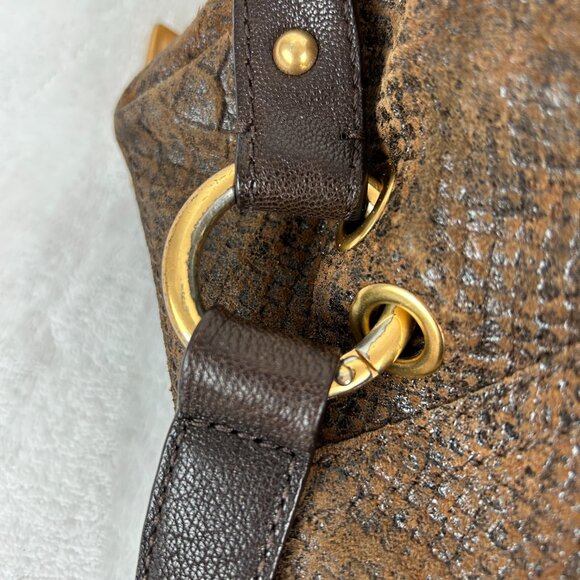 Michael Kors Tristan Mocha Satchel/Crossbody Suede Leather Snakeskin Gold Plated - Picture 9 of 16